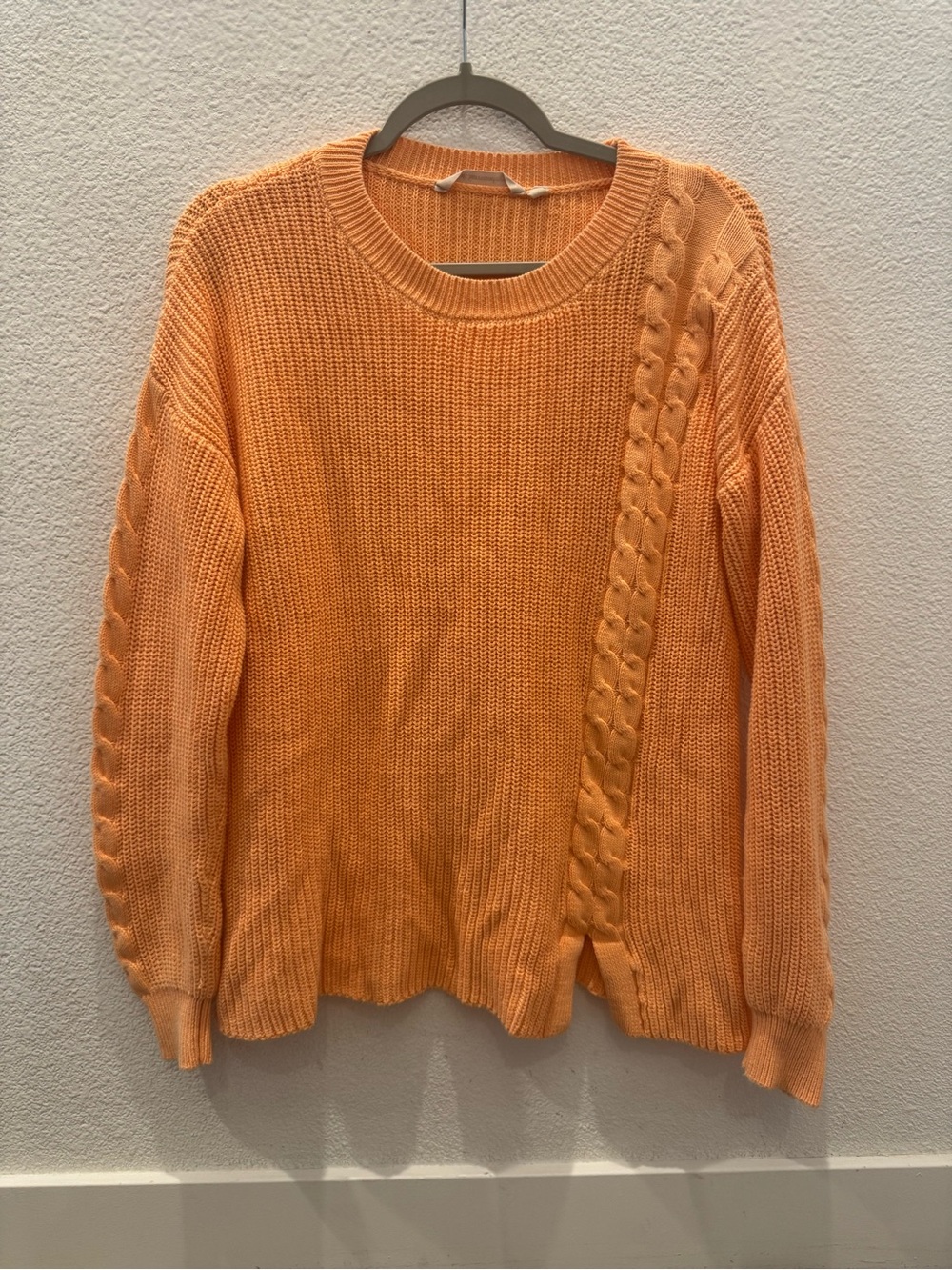 Soft Surroundings knit sweater w/ cable-knit panel running down the front